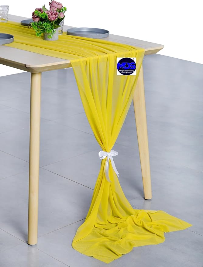MDS Halloween Chiffon Table Runner - 5 Pack, 29 x 170 Inches, 14ft Each - Sheer Spooky Table Runners for Haunted House Parties, Trick-or-Treat Tables, Witchy Décor, Wedding & Events - Yellow