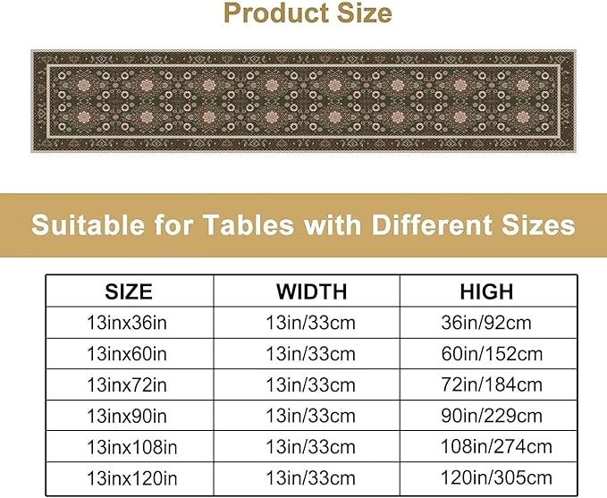 Vintage Boho Floral Table Runner, Rustic Country Farmhouse Brown Bohemia Flower Pattern for Home Kitchen Table Decor Dining Coffee Room Party Decor 13x36in
