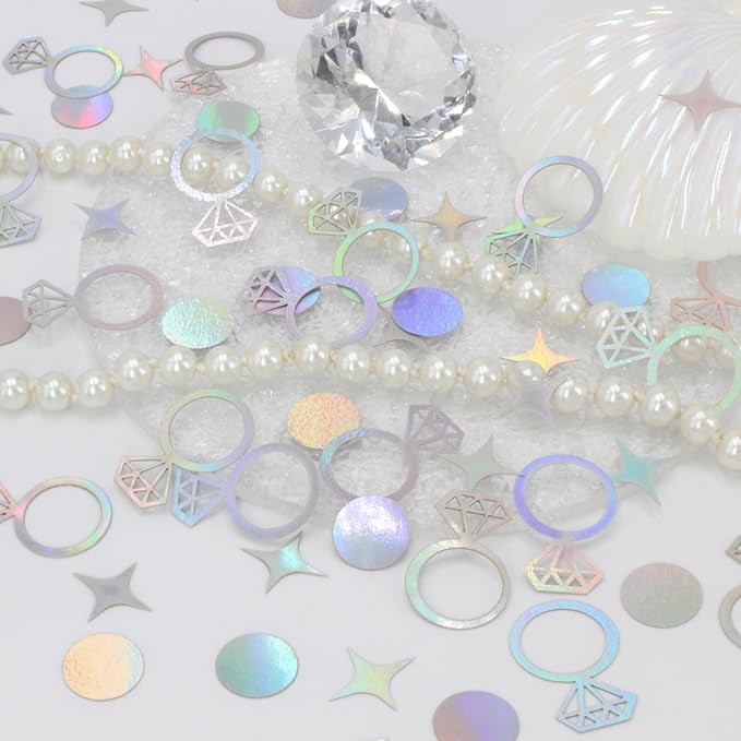 300 PCS Iridescent Bachelorette Confetti, Engagement Confetti Wedding Shower Table Decorations, Ring Table Scatters for Bridal Shower Decorations