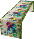 Christmas Table Runner,Colorful Balls Xmas Tree Snowflake Pattern Print Tablecloth Burlap for Hotel Indoors Outdoor Dining Room Kitchen Home Decor,W13X L60 in