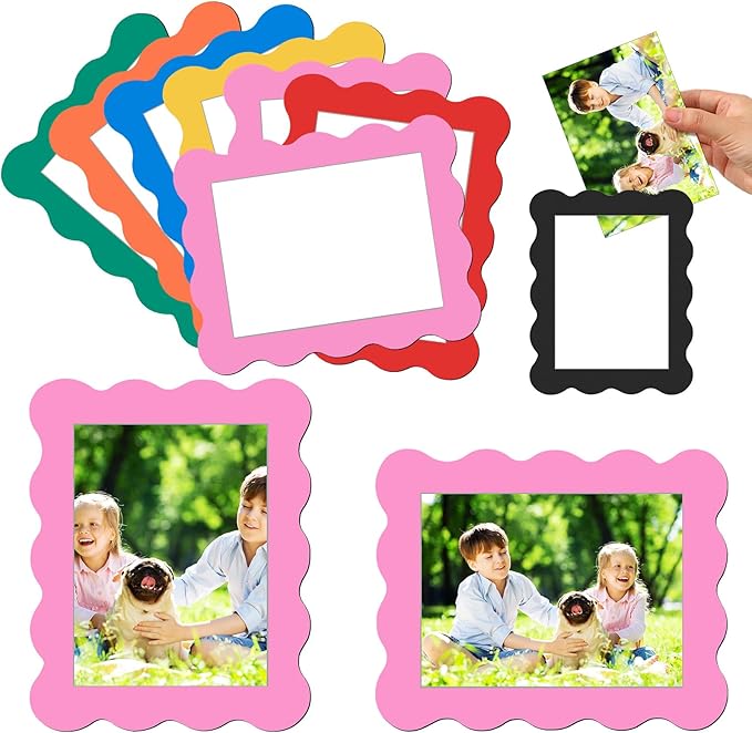 Kingdder 12 Pcs Scalloped Magnetic Picture Frame for Refrigerator 4 x 6 Colorful Reusable Picture Frame Magnets Decorative Photo Holders for Fridge Home School Office Kitchen Locker Decor
