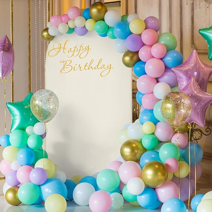 6FT Wedding Arch Backdrop Stand and Beige Arch Cover, Beige Spandex Fitted Backdrop Cover and Gold Wedding Arch Frame for Birthday Party Wedding Ceremony Bridal Baby Shower, Parties Decoration.