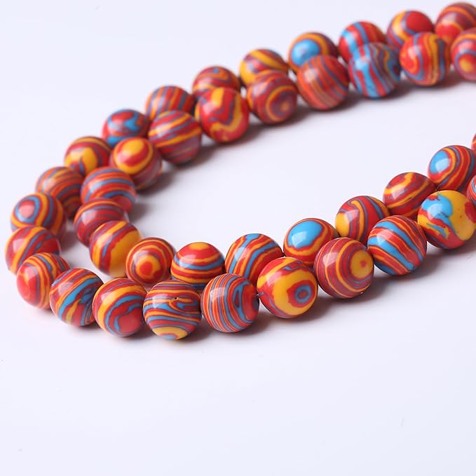 Red Yellow Blue Peacock Turquoise Stone Beads Gemstone Round Crystal Energy Jade Beads Stone Beads for Jewelry Making DIY Bracelet Necklace Jewelry Making 1 Strand 15.5inch 60PCS 6MM