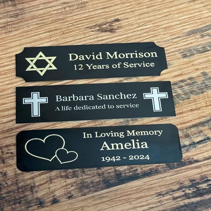 Custom Engraved Name Plates with Adhesive, Made in The USA, Personalized Pet Urn, Memorial Plaque, Picture Frame, Art Tag, Flag case (Black Plate/Silver Text, 1x3 Inch)