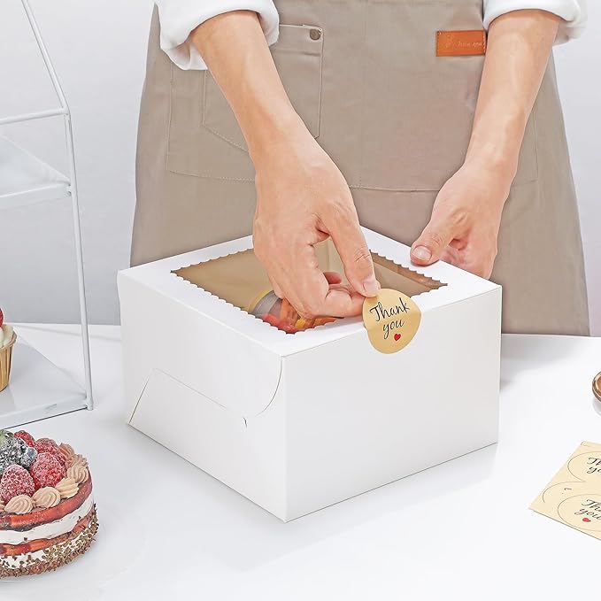 Bakery Take Out Containers 8x8x5 Inch White with Window, 24 Pack