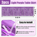 29x108 Inch Foil Fringe Table Skirts Metallic, 3 Pack – Light Purple