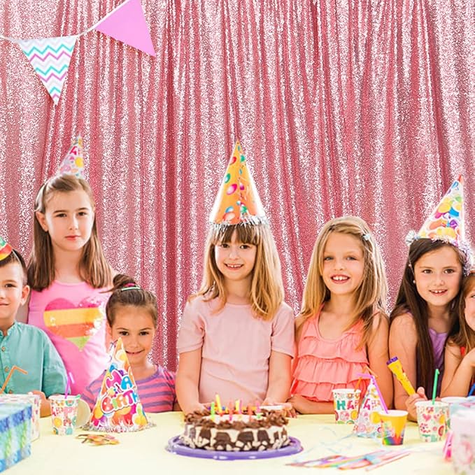 SquarePie Sequin Backdrop Less Transparent Background Sparkly Curtain for Wedding Party 8FT x 8FT Fuchsia Pink