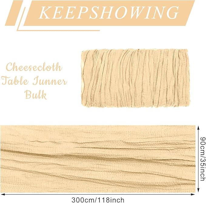 12 Pack Cheesecloth Table Runner, Runner Gauze Boho Wedding Decor Romantic Table Runner for Wedding Birthday Party(35" x 118") (Light Brown)