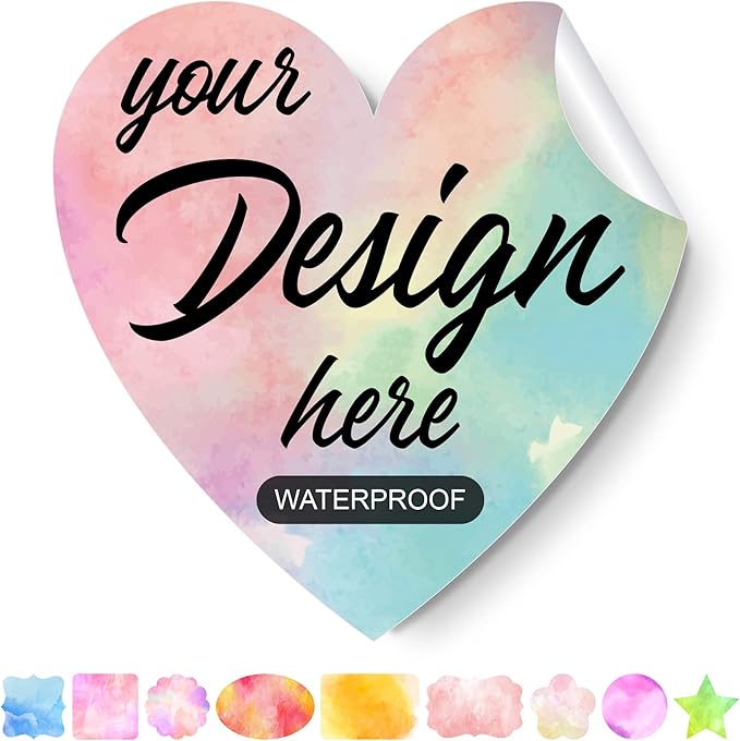 Custom Stickers - Personalized Labels with Any Design Image Logo Text, 100 Heart Shaped 2"x2" Vinyl Labels