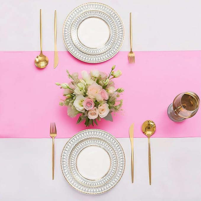 SHEJIZE 20 Pack Pink Satin Table Runner 12x108 Inches Long, Bright Silky Smooth Satin Table Runner Table Decor for Wedding Banquet Christmas Prom Event Birthday Party