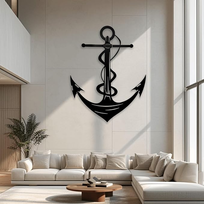 XXQ Anchor Metal Wall Decor, Anchor Metal Wall Art for Bedroom Living Room Dorm Antique Anchor Wall Decor Antique Metal Anchor Farmhouse Decor (Black, 32" x 48" / 81 x 121cm)