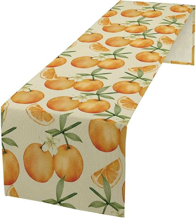 Spring Summer Orange Citrus Table Runner Watercolor Sweet Fruit Botanical Print Dinner Runner for Farmhouse Baby Shower Party Holiday Home Kitchen Dining Table Decor 13x60