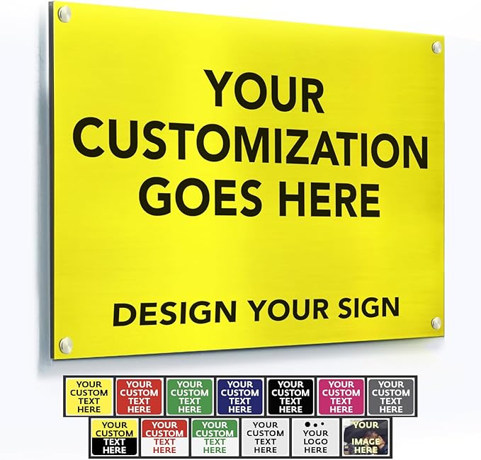 Custom Metal Signs, Personalized Aluminum, Customized Safety, Business Signs, Waterproof Outdoor, White Aluminum (Yellow Background, 36x24 In)