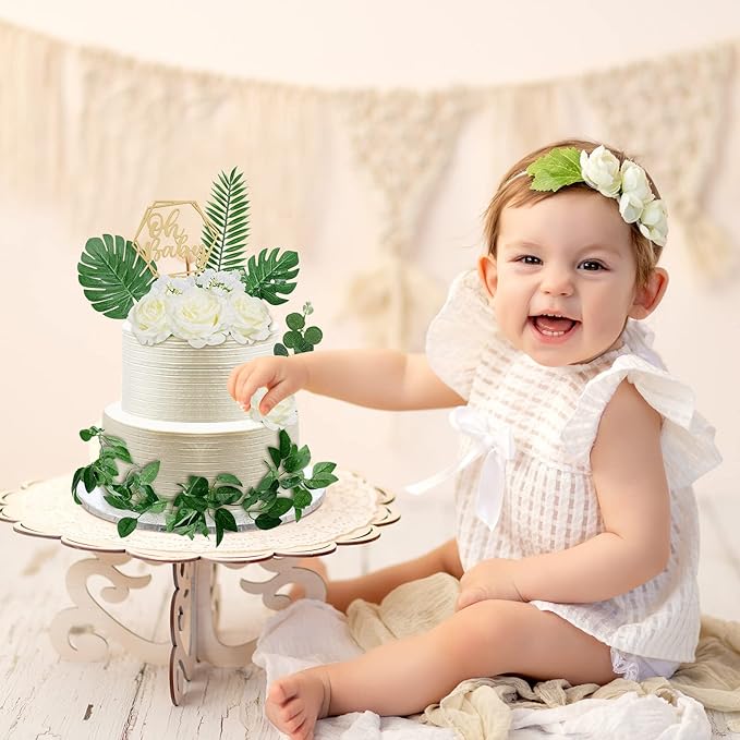 Cake Topper Kit, 34 Pieces, Wood Topper with Silk Roses and Leaves