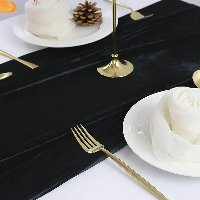 Luxurious Velvet Table Runner, 10ft Wedding Reception Decorations, 20x120inch Soft Velvet Fabric, Table Linen Overlay, Wedding Table Runners (Black, 20X120inch, 5pack)