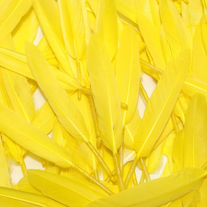 FeelfunFeather 120pcs Yellow Goose Cochettes Feather Natural Bulk 4-6 inch 10-15cm for Wedding Party Christmas Halloween Decorations DIY Crafts Goose Cochettes Feather