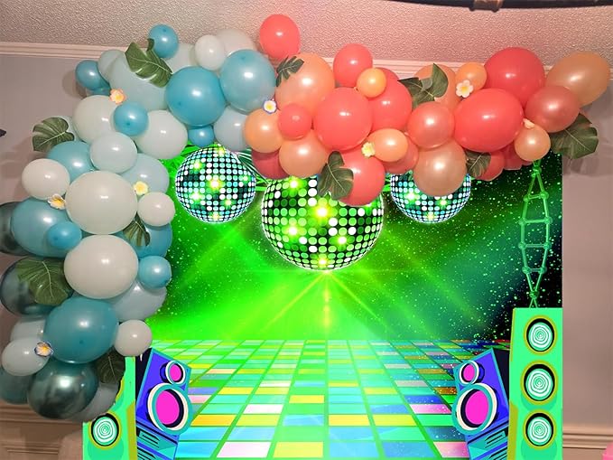 Dance Party Backdrop Retro 80s 90s Theme Stage Dance Ball Music Birthday Party Decoration DJ Photography Background 12 x 10 ft for Baby Shower Picture Photo Shoot Polyester Fabric,Purple