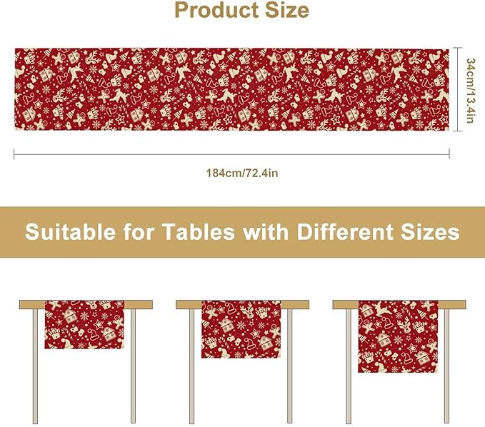 Christmas Table Runner,Seasonal Winter Deer Table Decoration Snowflake Table Cloth Kitchen Dining Table Decoration for Home Party Decor 13x70 Inch