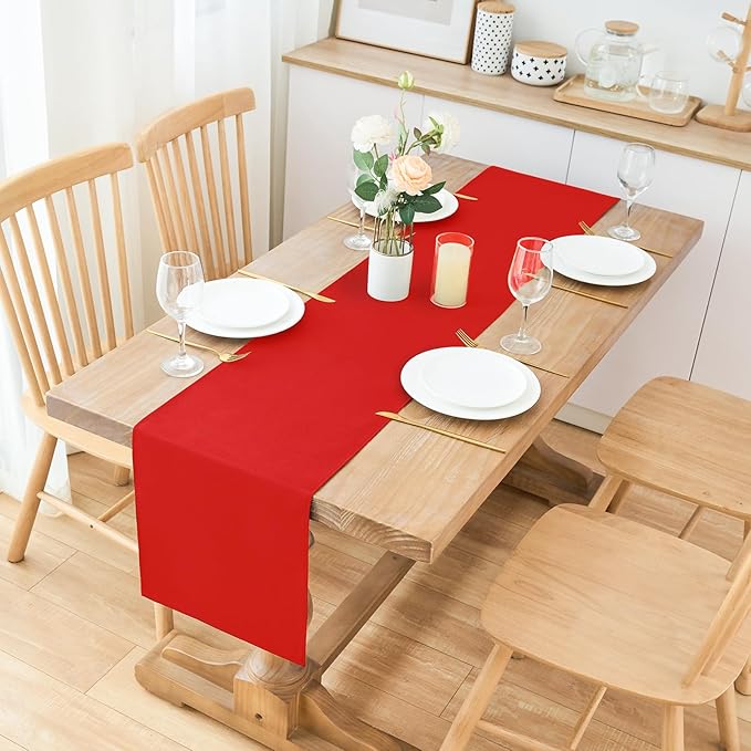 2 Pack Red Table Runner 12 x 90 Inch Solid Color Farmhouse Runners Coffee Table Dresser for Daily Party Home Decoration