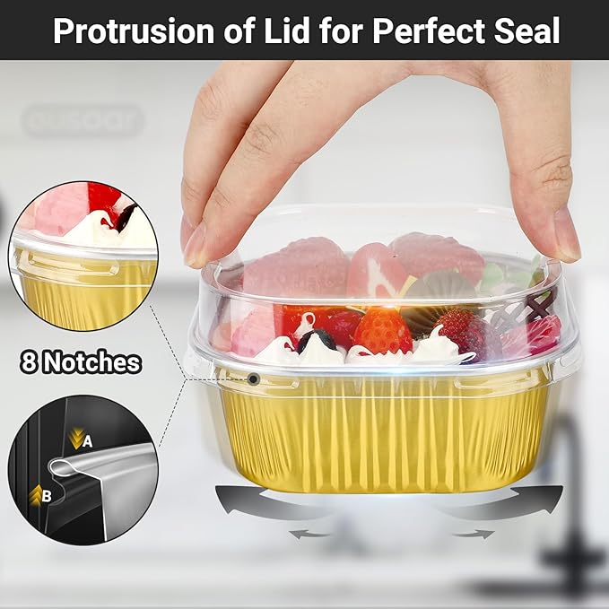 Baking Cups with Lids, Gold Aluminum Foil, 300 ml, 50 Count