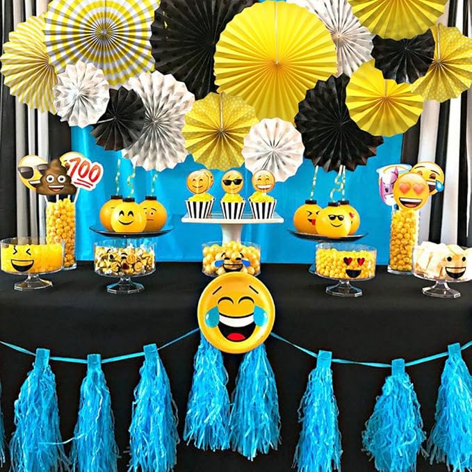 ADLKGG Party Hanging Paper Fans Set, Yellow Round Pattern Paper Garlands Decoration for Birthday Wedding Graduation Events Accessories, Set of 6