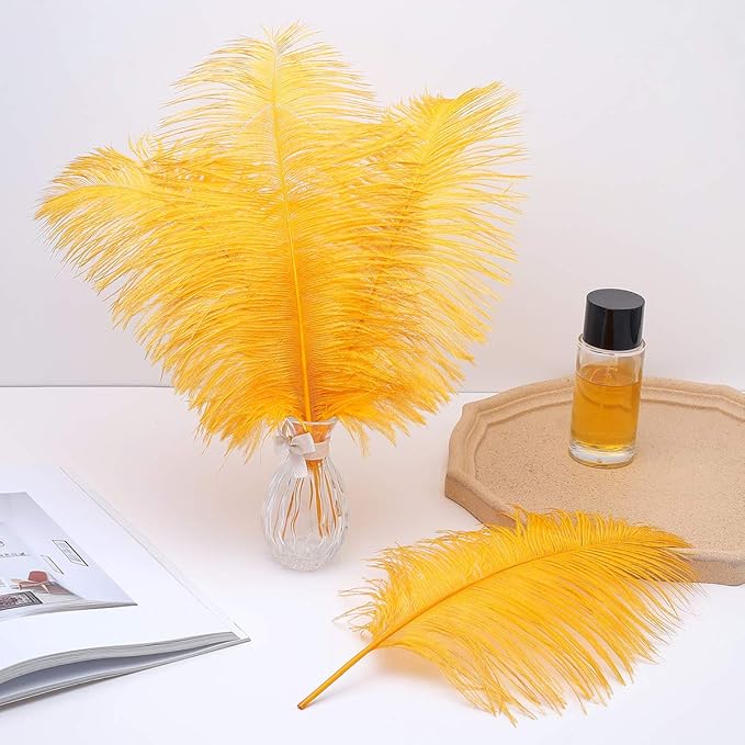 Ballinger Gold Large Ostrich Feathers - 12Pcs 14-16inch Large Feathers for Vase,Wedding Party Centerpieces and Christmas Home Decor