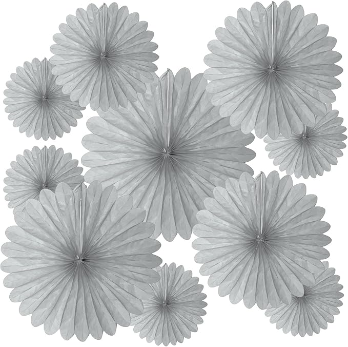 20 Pcs Silver Gray Hanging Paper Fan, Round Paper Fans Decorations Set for Weddings, Birthdays, Engagement, Bridal Shower, Baby Shower Event, Graduation, Party Supplies Decor