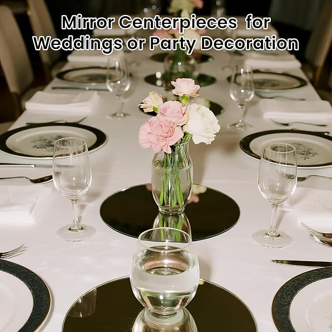 Round Mirror Centerpieces, 12" Round Glass Mirror Centerpieces for Tables for Wedding Decorations, Parties, Baby Shower Party, Glass Candle Trays