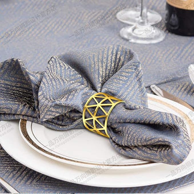 KPOSIYA Set of 20 Napkin Rings with Hollow Out Design Gold Napkin Ring Holder for Wedding Party Holiday Banquet Christmas Dinner Delicate Serviette Buckles Decor Favor (20, Style 2-Gold)