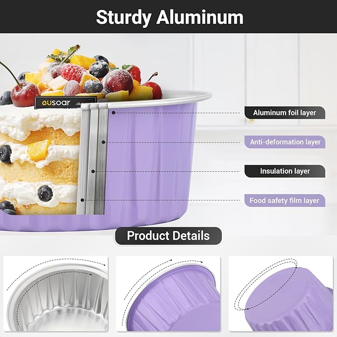 Baking Cups with Clear Lids, 125ml Light Purple Ramekins, 100 Count