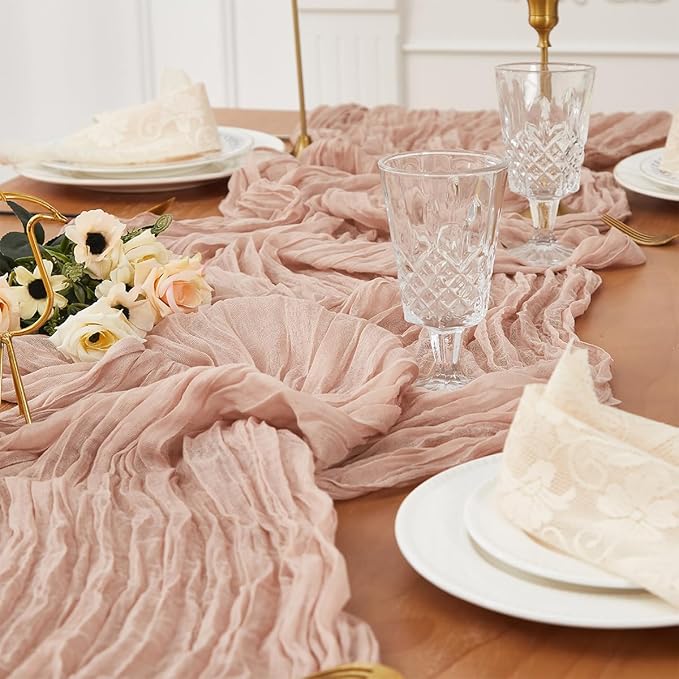 Nude 1 Pack Cheesecloth Table Runner 120 Inch 10 FT Boho Rustic Gauze for Wedding Baby Shower Party Farmhouse Summer Home Decor Washable