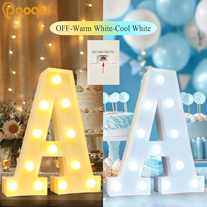 Pooqla LED Marquee Letter Lights, Warm White and Cool White Decorative Lighted Letters, Light Up Alphabet Letters for Boys Girls, Party, Wedding, Bar, Night Light, Birthday Decoration, Letter U