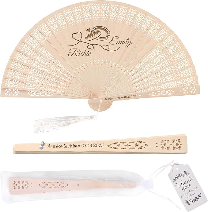 10 PCS Custom Fans Personalized Folding Fans for Line Dancing Wooden Hand Fan Wedding Favors Bulk Fans for Guests Party Event Use (Style01)