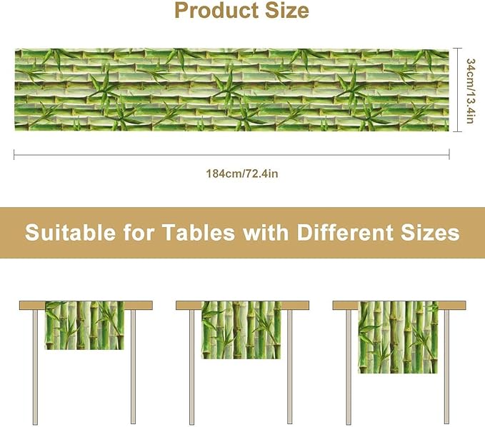Bamboo Table Runner,Green Plant Print Table Runner for Kitchen Dining Table Home Party Decoration 13x60 Inch