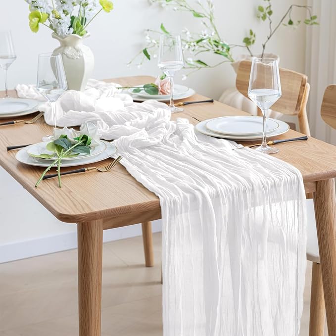 Asee'm Cheesecloth Table Runner 120 Inches Long Ivory Boho Gauze Cheese Cloth Runner 10FT Rustic Sheer Fall Table Runners for Thanksgiving Wedding Party Baby Shower Decoration