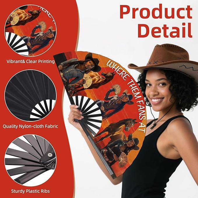 Where Them Fans at Folding Fans for Line Dancing, Boots On The Ground, Line Dance Popping Fan, Western Clack Fan for Dance, Party, Decoration, 13In