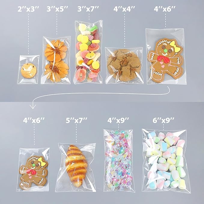 PigPotParty 3"x7" Cellophane Cookie Bags Self Sealing, 100 Pcs Clear Plastic Treat Individual Cookie Bags with seal, Perfect for Goodies, Party Favors, Snacks, Gift Wrapping