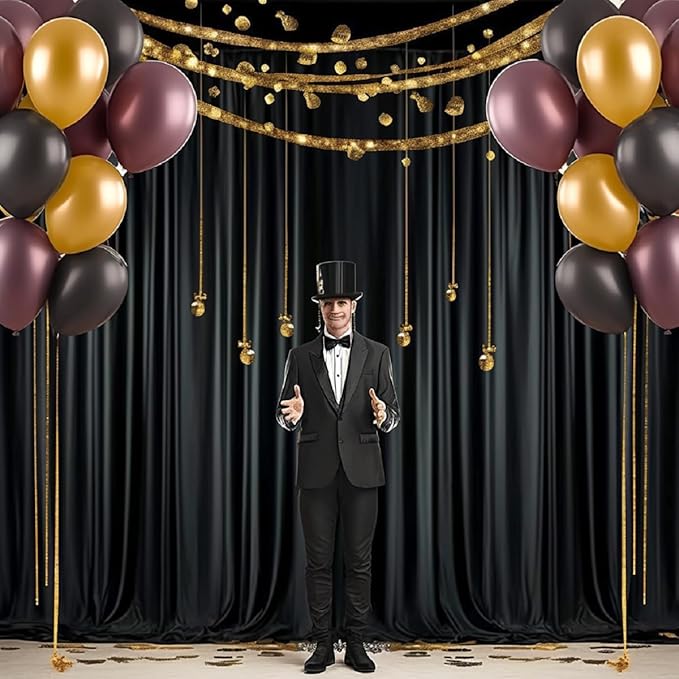 Black Backdrop Curtain Set: 10 Panels, 5 ft x 10 ft Each, Wrinkle-Free