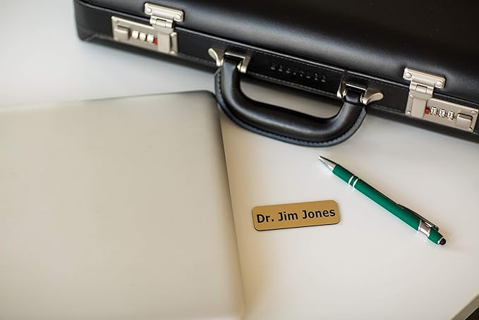 Custom Engraved Name Tag Badges – Personalized Identification with Pin or Magnetic Backing, 1.5 Inches x 3 Inches, European Gold/Black