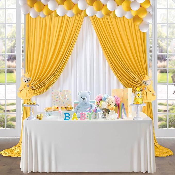 Ginger Yellow Backdrop Curtains, 8 Panels 5 ft x 10 ft Wrinkle-Free