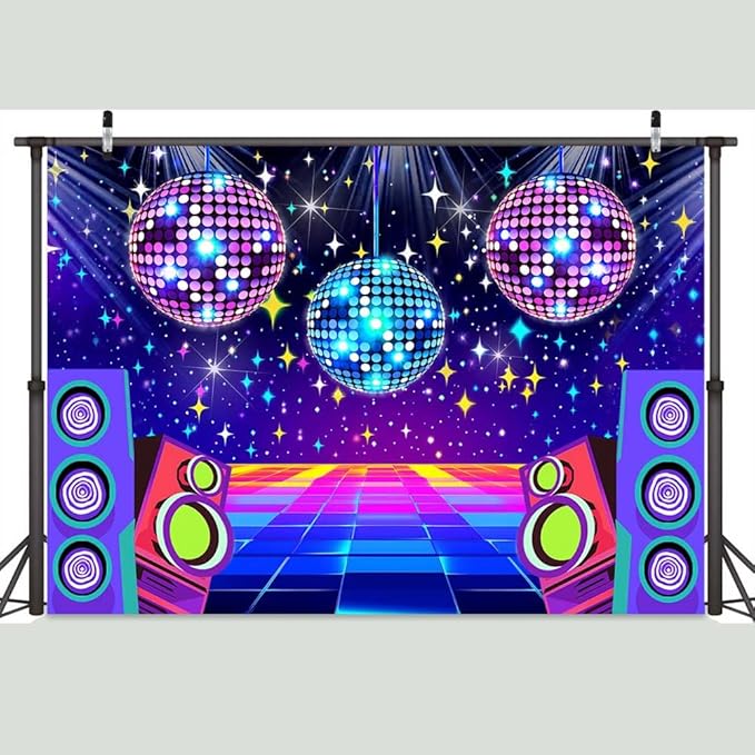Dance Party Backdrop Retro 80s 90s Theme Stage Dance Ball Music Birthday Party Decoration DJ Photography Background 10 x 8 ft for Baby Shower Picture Photo Shoot Polyester Fabric,Multi2