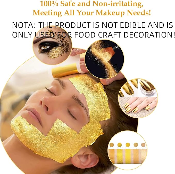 dshyuauoci 10 Sheets Gold Flakes, Premium Gold Leaf 3.15×3.15 Inches Craft Art Decoration Perfect for Decorating Cakes Desserts Drinks Ice Cream Sushi