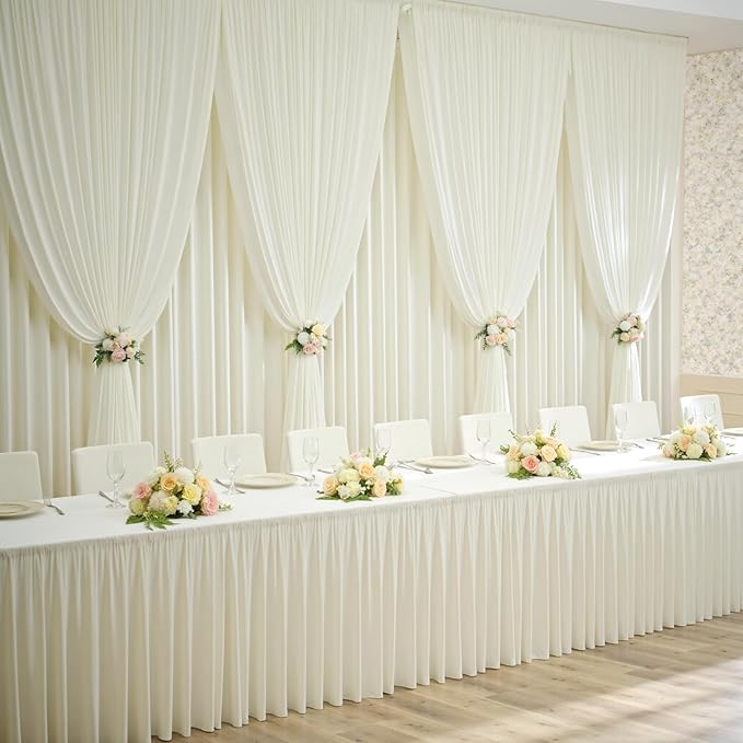 40×12ft Wrinkle Free Ivory Backdrop Curtain for Wedding Parties, 8 Panels 5×12ft Long Soft Silky Polyester Backdrop Drapes Cream Photo Back Drop Curtains for Party Photography Background Cloth