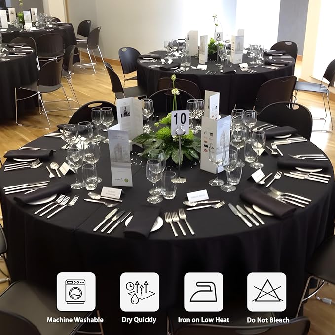 12 Pack Black Round Tablecloth 108 Inch Black Table Cloth Stain and Wrinkle Resistant Round Tablecloths Reusable and Washable Polyester Fabric for Buffet Wedding Party and Banquet