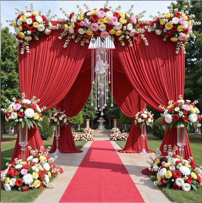 10ftx12ft Wrinkle Free Red Backdrop Curtain, 2 Panels 12FT Height Red Wedding Backdrop Drapes, Silky Polyester Back Drop Cloth for Birthday Photography Background Party Backdrop Draping