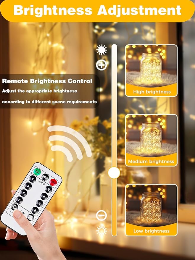 3 Pack 60LED Battery Operated Fairy Lights with Remote, 8 Modes LED String Lights with Timer, Dimmable, Memory Function, Waterproof Twinkle Fairy Lights for Outdoor Indoor Christmas Decor(Warm White)