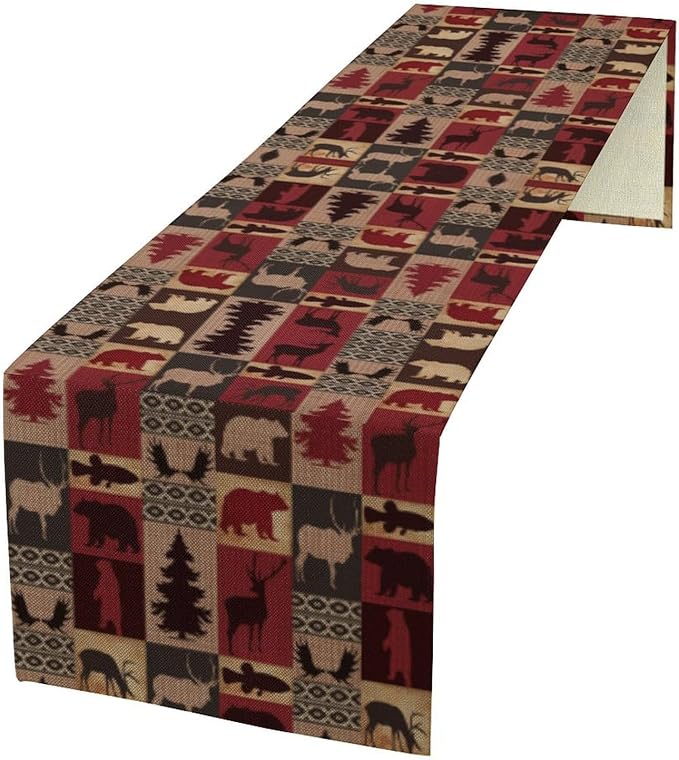 Retro Rustic Bear Table Runner, Wild Bear Cabin Pine Farmhouse Table Runner for Bedroom Kitchen Living Room Vintage Country Style Lodge 13x60 Inch