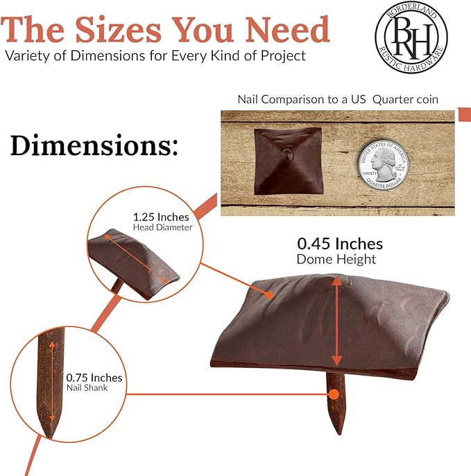 100 Pack 1.25" Square Head Iron Clavos Decorative Nails – Sealed Rusted – Handmade Rustic Square Fasteners for Farmhouse Shutters, Barn Doors, Shutters, and Gates – Ornamental Wood Accent