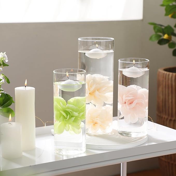 Vase Fillers with 12 White Floating Candles and 12 Artificial Flowers