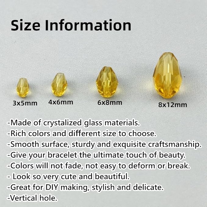 100pcs 8x12mm Teardrop Crystal Glass Beads for Jewelry Making, Faceted Vertical Hole Teardrop Glass Spacer Beads for Wind Chimes Bracelet Earring Necklace DIY Craft(Light Yellow)